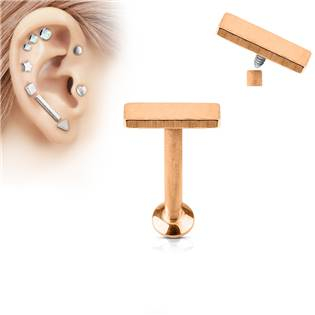 LB1030RD-1206 Zlatý piercing do brady - labreta 1,2 x 6 mm, obdélník 2 x 6 mm