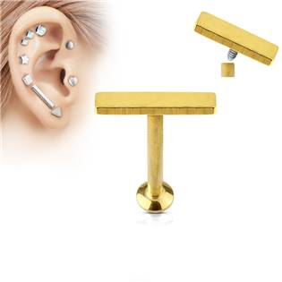 LB1031GD-1206 Zlatý piercing do brady - labreta 1,2 x 6 mm, obdélník 2 x 9 mm