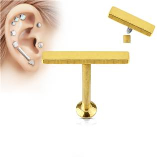 LB1037GD-1206 Zlacený piercing do brady - labreta 1,2 x 6 mm, obdélník 2 x 12 mm