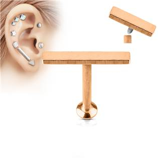 LB1037RD-1206 Zlacený piercing do brady - labreta 1,2 x 6 mm, obdélník 2 x 12 mm