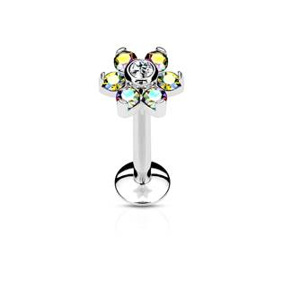 LB1073-1208 Piercing do brady - labreta kytička, čirý/duhové kamínky