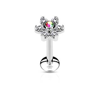 LB1074-1206 Piercing do brady - labreta kytička, duhový/čiré kamínky
