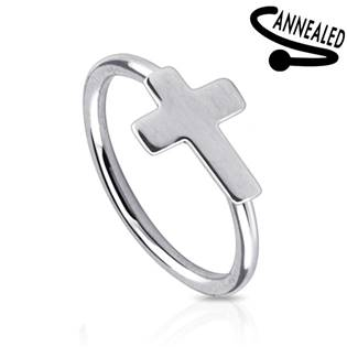 N0023-ST Piercing do nosu/ucha kruh s křížkem