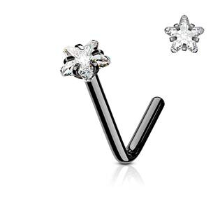 N0067-KC Černý piercing do nosu hvězdička, čirý kamínek