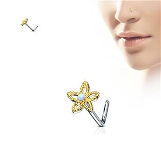 N0085-GD Zlacený piercing do nosu kytička - opál