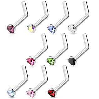 N01152-R Zahnutý piercing do nosu 2mm zirkon
