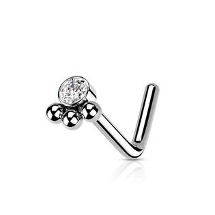 N0162-ST Zahnutý piercing do nosu se zirkonem
