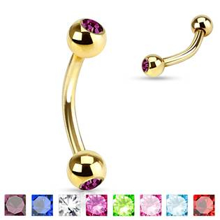 OB01088-P Pozlacený piercing do obočí s kamínky