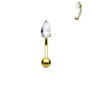 OB1005-GD Zlacený piercing do obočí - zirkon, čirá barva