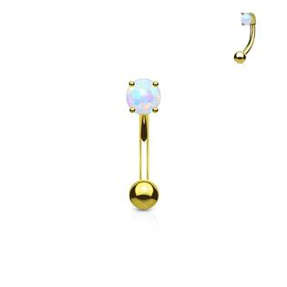 OB1007-GD Zlacený piercing do obočí - opál, bílá barva