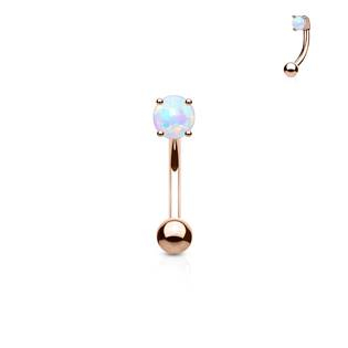 OB1007-RD Zlacený piercing do obočí - opál, bílá barva