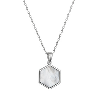 EG1431 Stříbrný náhrdelník hexagon s bílou perletí