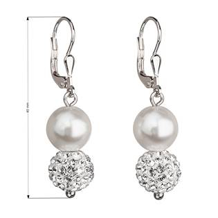 EG2068-CR Stříbrné náušnice s perličkami a krystaly Crystals from Swarovski® White