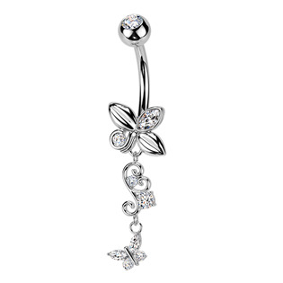WP0117 Visací piercing do pupíku s motýlky
