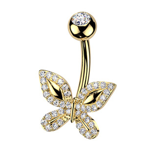 WP0118-GD Zlacený piercing do pupíku motýlek