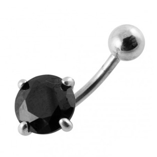 BP01017-K Stříbrný piercing do pupíku, černý zirkon