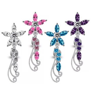 BP01194-P Stříbrný piercing do pupíku - kytička
