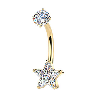 BS1072-GD Zlacený ocelový piercing do pupíku hvězda