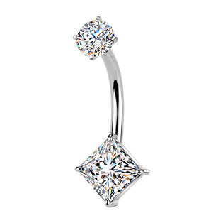 BS1075 Ocelový piercing do pupíku čtverec
