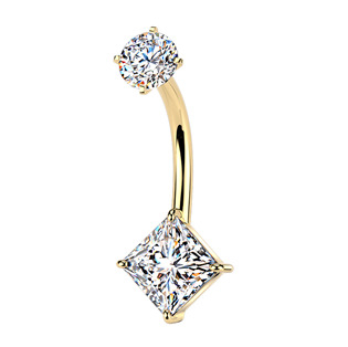 BS1075-GD Zlacený ocelový piercing do pupíku čtverec