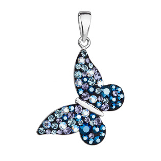 EG1016-BS Stříbrný přívěšek motýlek s krystaly Crystals from Swarovski® Blue style