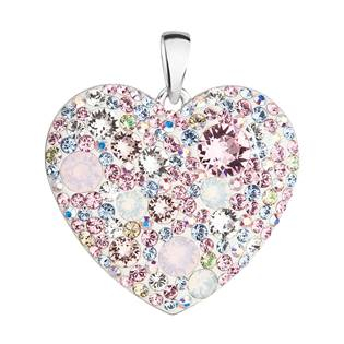 EG1133-MR Stříbrný přívěsek s krystaly Swarovski mix barev srdce magic rose