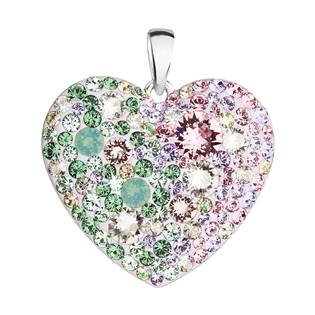 EG1133-SK Stříbrný přívěsek s krystaly Swarovski mix barev srdce sakura