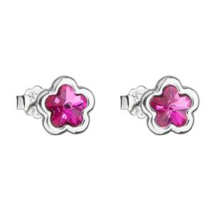 EG2511-FU Stříbrné náušnice kytičky Crystals from Swarovski® Fuchsia