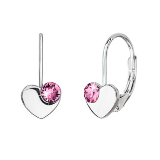 EG2886-RO Stříbrné náušnice srdíčka se Swarovski krystaly, Rose