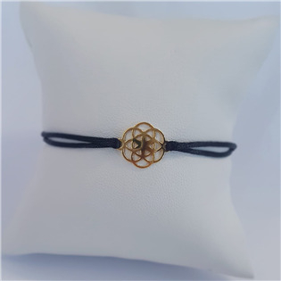 KA1818K-GD Černý textilní náramek květ života zlacený, Ag 925