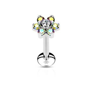 LB1073-1206 Piercing do brady - labreta kytička, čirý/duhové kamínky