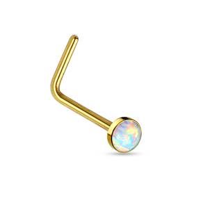 N0013 Zlacený zahnutý piercing do nosu - opál