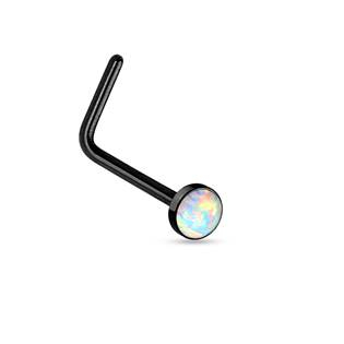 N0014 Černý zahnutý piercing do nosu - opál