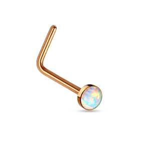 N0015 Zlacený zahnutý piercing do nosu - opál