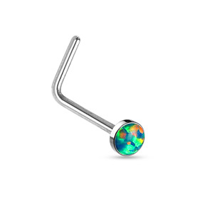 N0016-OP02 Zahnutý piercing do nosu - zelený opál