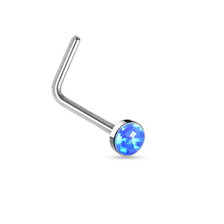 N0016-OP05 Zahnutý piercing do nosu - modrý opál