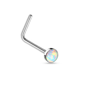 N0016-OP17 Zahnutý piercing do nosu - bílý opál