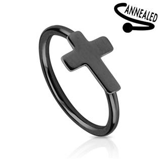 N0023-K Černý piercing do nosu/ucha kruh s křížkem