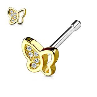 N0049-GDC Zlacený piercing do nosu - motýlek