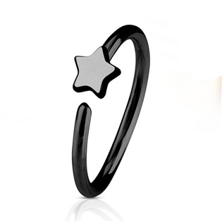 N0053-K Černý piercing do nosu/ucha kruh s hvězdou