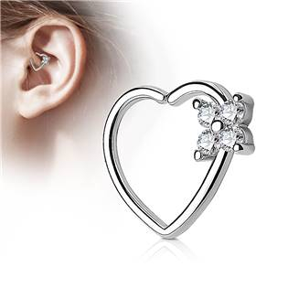 N0059-C Piercing do nosu/ucha srdce, čiré kamínky
