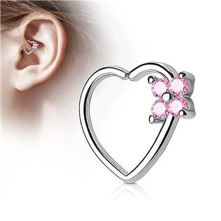 N0059-P Piercing do nosu/ucha srdce, růžové kamínky