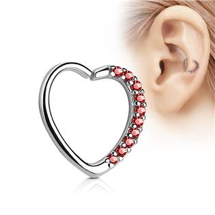 N0060L-R Piercing do nosu/ucha srdce, červené kamínky