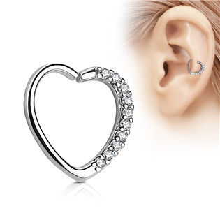 N0060P-C Piercing do nosu/ucha srdce, čiré kamínky
