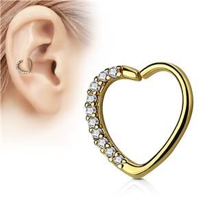 N0060P-GDC Zlacený piercing do nosu/ucha srdce, čiré kamínky