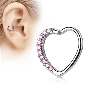 N0060P-P Piercing do nosu/ucha srdce, růžové kamínky