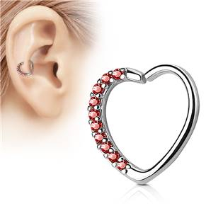 N0060P-R Piercing do nosu/ucha srdce, červené kamínky