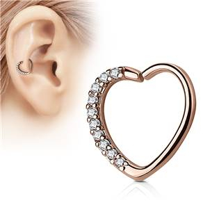 N0060P-RDC Zlacený piercing do nosu/ucha srdce, čiré kamínky