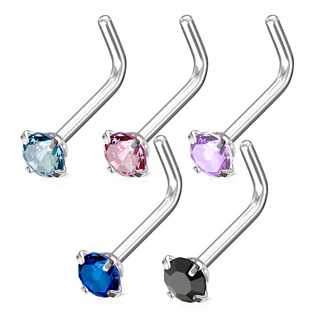 N0066-K Zahnutý piercing do nosu, kamínek 3mm