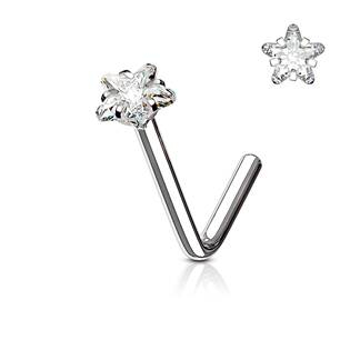 N0067-C Zahnutý piercing do nosu hvězdička, čirý kamínek